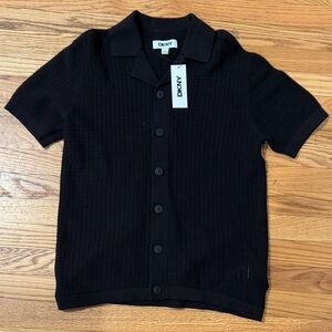DKNY Black Textured Men's Button-Down Shirt